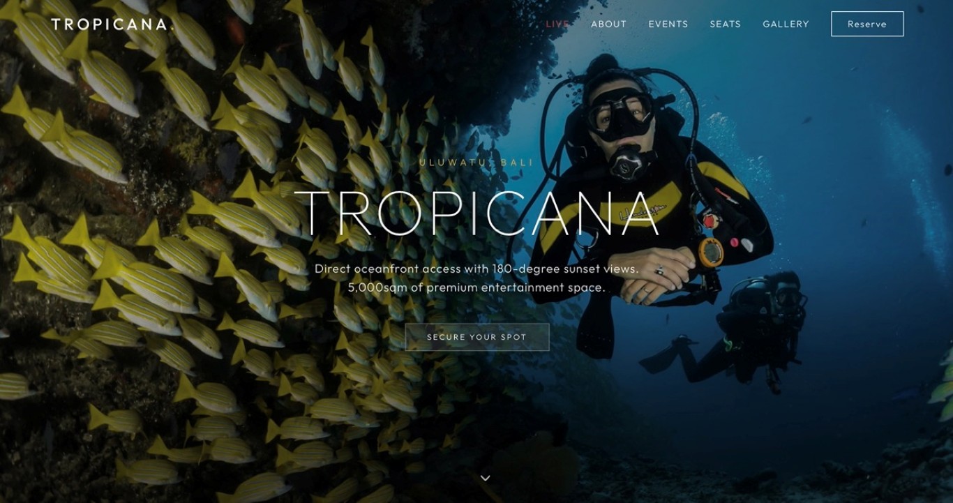 demo website beach club Bali hospitality entertainment landing page